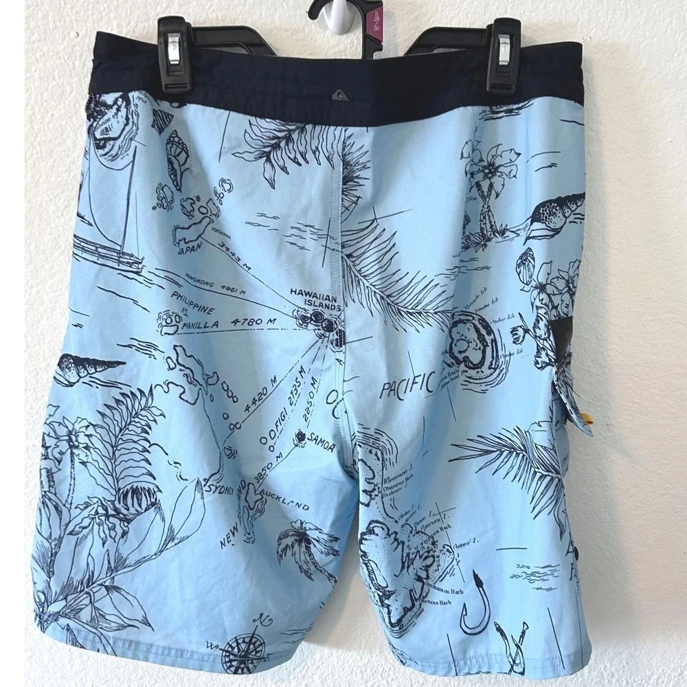 Quiksilver Waterman Hawaiian Islands Map Board Shorts‎ Blue SZ 33